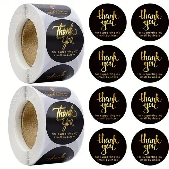 500 Black & Gold Foil "Thank You for Supporting My Business" 1" Round Stickers - Picture 2 of 3